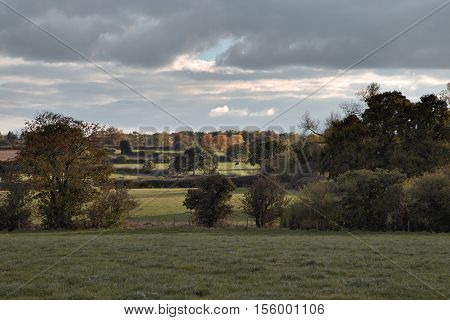 Rural landscape with fields Tarvin Cheshire England