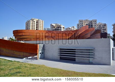 TEL AVIV ISRAEL 06 11 16: Design Museum Holon is museum in Israel. The building of the museum was planned and designed by Israeli architect and industrial designer Ron Arad an Bruno Asa.