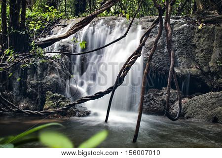 Krerng-Kravia waterfall is part of the beauty in Kanchanaburi. The waterfall is located within Kao Laem National Park. Kanchanaburi Province Thailand.