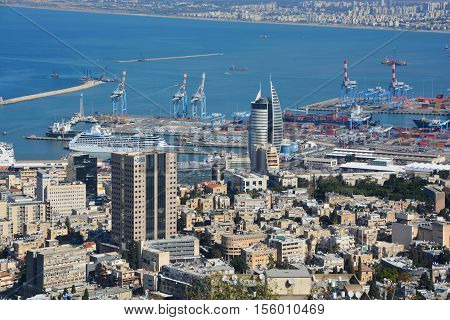 HAIFA ISRAEL 06 11 16: Port of Haifa is the largest of Israel three major international seaports. It has a natural deep water harbor and serves both passenger and merchant ships