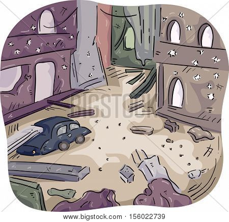 Illustration of a City Left in Ruins After Being the Center of a War Zone