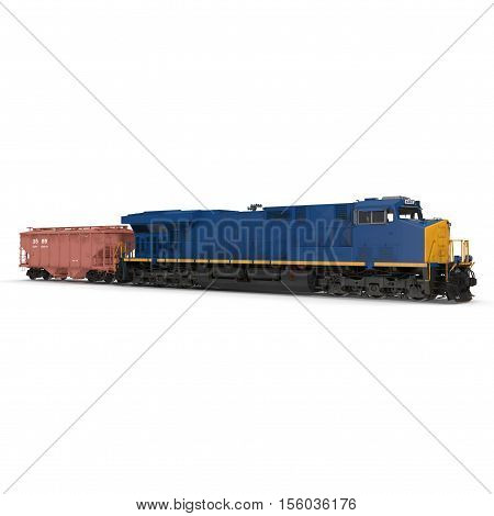 Freight train with hopper car on white background. 3D illustration