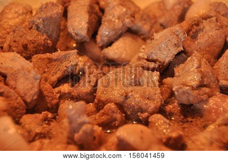 Afelia. Cypriot national dish of marinated and stewed pork in aromatic spices.