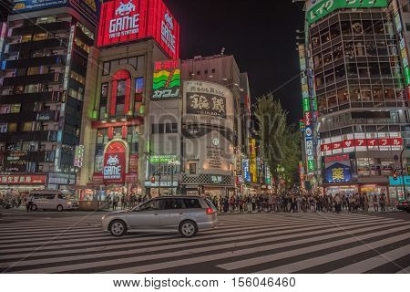TOKYO  , JAPAN - OCTOBER 12 ,2016 : Shinjuku, Tokyo, Japan. October 12 2016
Street life and Billboards in Shinjuku's Kabuki-cho at Night.