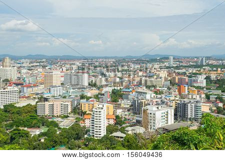 PATTAYA, THAILAND - 22 October 2016:View of building and Pattaya beach at viewpoint Pratumnak Hill in Pattaya, Thailand