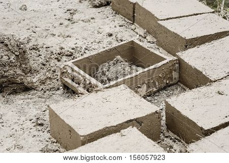 Traditional adobe mud bricks in Paru Paru Community Village Pisaq district Cusco region Peru