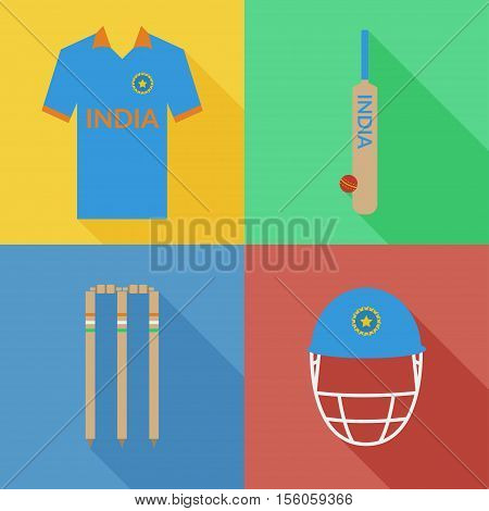 India cricket icons in flat design with long shadows