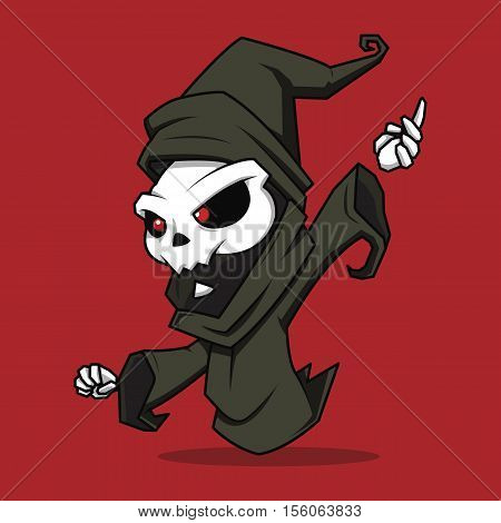 Ghost Wizards cartoon character isolated on a red background. Halloween vector death character