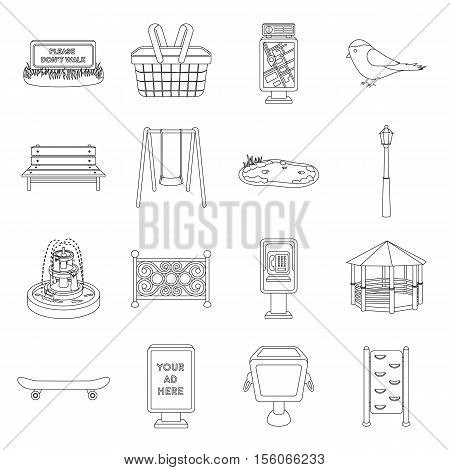 Park set icons in outline style. Big collection of park vector symbol stock
