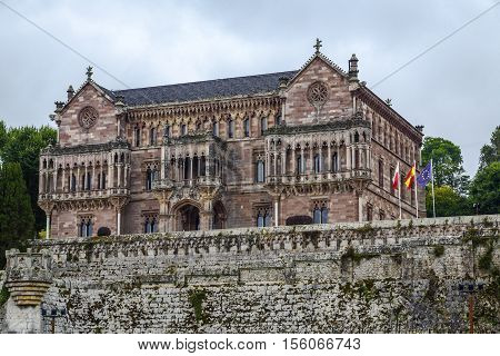 Palace of Sobrellano and church from Comillas Santander Spain