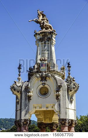 lamppost detail and columns Santa Catalina bridge over Urumea river. Sant Sebastian - Donostia Spain