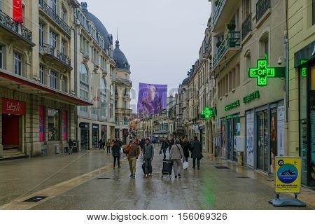 Main Street (rue De La Liberte) Scene In Dijon
