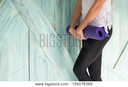 Woman Doing Yoga Exercises In Gym, Sport Fitness Girl Training Stretching Studio