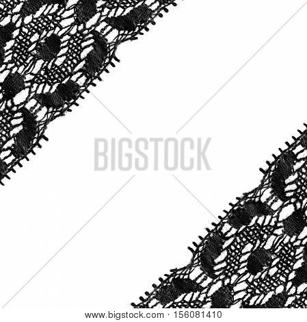 Black vintage lace as a frame on white background