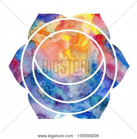 Chakra Svadhisthana icon ayurvedic symbol concept of Hinduism Buddhism. Watercolor cosmic texture. Isolated on white background