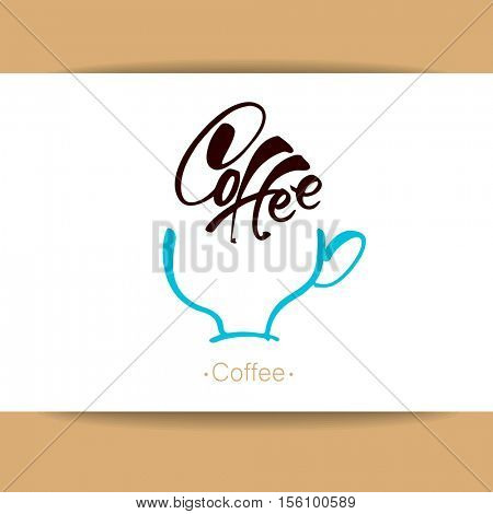 COFFEE LOGO. ÃÂÃÂ¡offee cup with handwritten inscription on white background. Idea for design. Hot drinks mug Logotype concept. Vector illustration. 