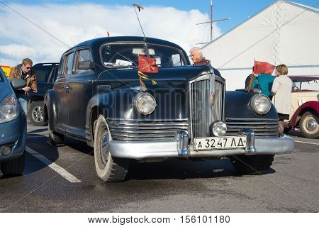 KRONSTADT, RUSSIA - SEPTEMBER 04, 2016: The first Soviet post-war car of the representative class ZIS-110 participates in an exhibition of retrocars