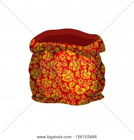 Father Frost Open Empty Sack Painted Khokhloma For New Year. Bag Santa Claus Is From Russia. Russian