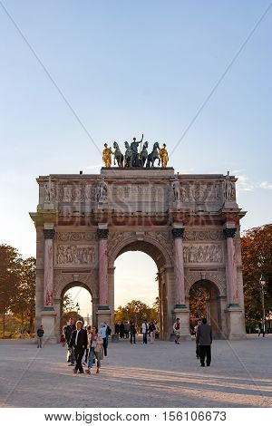 PARIS, FRANCE APRIL 22. Arc de Triomphe du Carrousel, between Place du Carrousel and the Tuileries garden