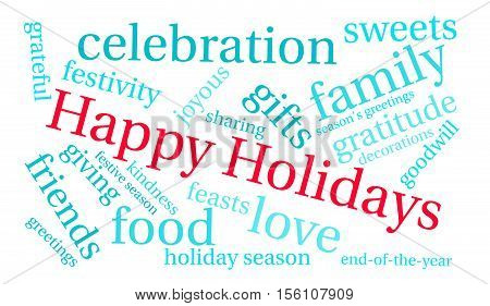 HappyHolidays word cloud on a white background.