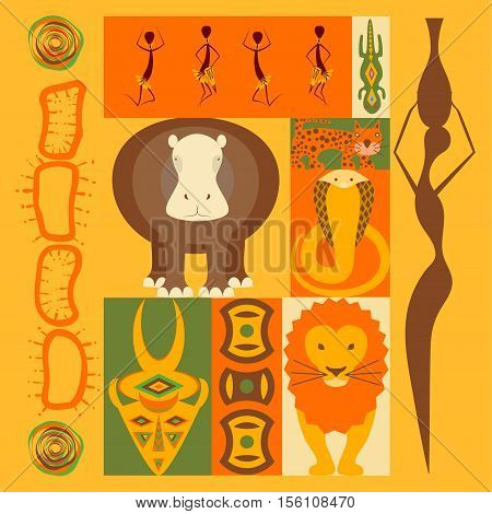 Vector set of African animals elements and icons in modern fla design. eps10 vector. Perfect promotional flyer, booklets and articles.