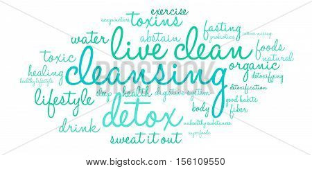 Cleansing word cloud on a white background.