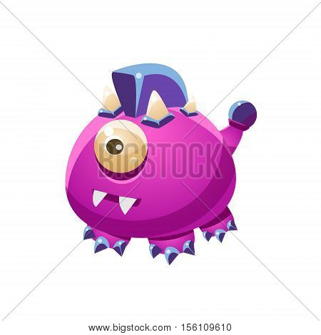 Violet Fantastic Friendly Wingless Pet Dragon Fantasy Imaginary Monster Collection. Colorful Imaginary Dragon Like Alien Creature From Another Planet.
