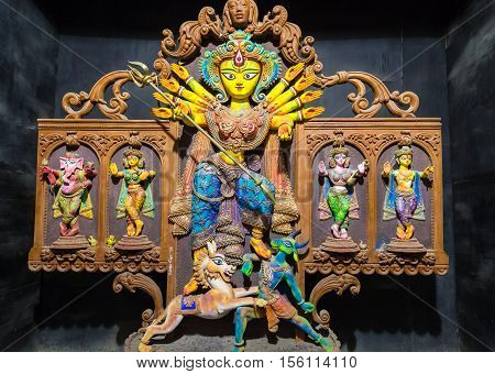Durga goddess idol in Indian creative art form. Durga puja is one of the most popular hindu festival in India.