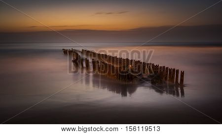 Night wave breaker in the black sea Poti Georgia.