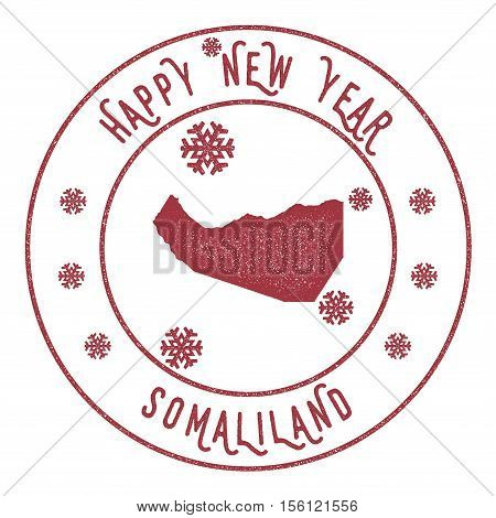 Retro Happy New Year Somaliland Stamp. Stylised Rubber Stamp With County Map And Happy New Year Text