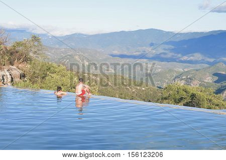 Hierve el agua hot springs mountainous landscapes in the highlands of Oaxaca Mexico
