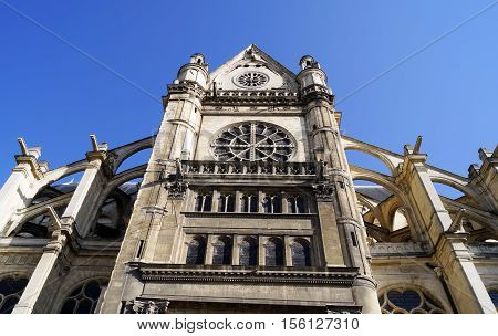 Facade of church of St Eustache in Paris France
