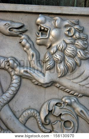 King Cannon (detail) in Moscow Kremlin. Color photo.