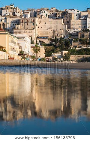 Panoramic view of Sperlonga and beautiful sandy beach. Winter in Italy