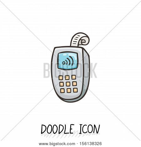 Doodle icon with credit card payment, vector pictogram with paypass.