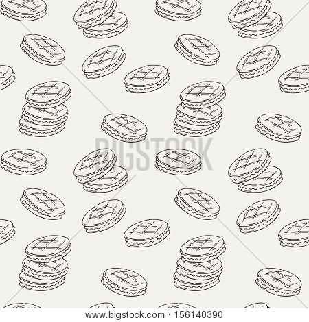 Seamless pattern of double cookies with a layer of cream, sweets or pastilles. Treats for tea, decoration for cloth, paper or site.