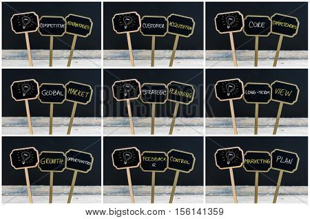 Photo Collage Of Concept Messages Written With Chalk And Light Bulb As Symbol For Idea