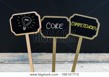 Concept Message Core Competencies And Light Bulb As Symbol For Idea