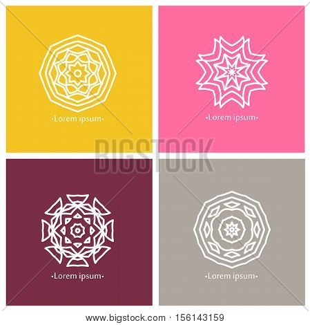 Set of vector logos. The circular pattern. Company logo, mark, emblem, element. Simple geometric logo. Mandala logo. Icons, logos, business, invitations. Vintage. Islam, Arabic, Indian, ottoman.