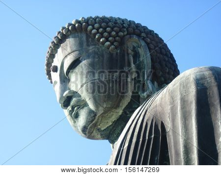 A outdoor bronze statue of Buddha in Kamakura, Kanagawa, Prefecture