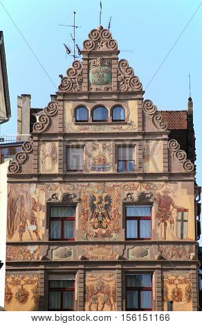 Constance, GERMANY - Nov 13, 2015: Frescoed house in the old town of Constance in Germany on Nov 13, 2015. Constance is one of the most visited cities on Lake Constance.