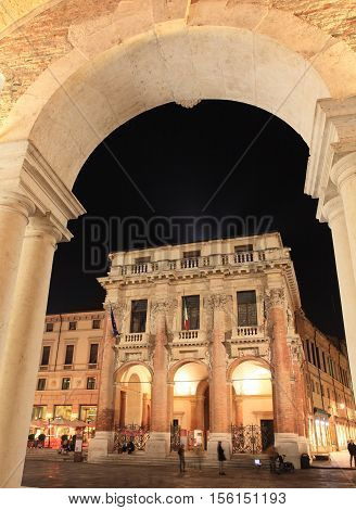 VICENZA, ITALY - OCTOBER 31, 2014: Historic center of Vicenza on October 31, 2014 in Vicenza, Italy. Vicenza historic center is a unesco world heritage and landmark in Italy.