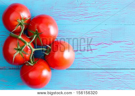 Five Hydroponic Tomatoes On Stem With Copy Space