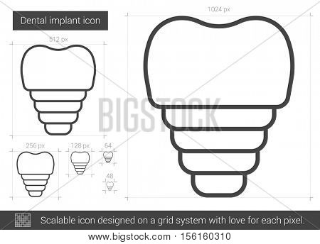 Dental implant vector line icon isolated on white background. Dental implant line icon for infographic, website or app. Scalable icon designed on a grid system.