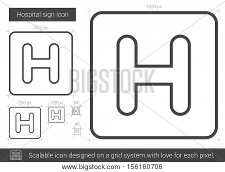 Hospital sign vector line icon isolated on white background. Hospital sign line icon for infographic, website or app. Scalable icon designed on a grid system.