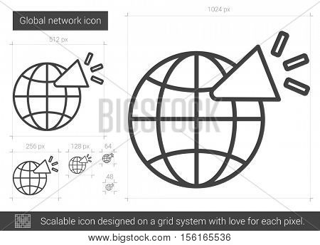 Global network vector line icon isolated on white background. Global network line icon for infographic, website or app. Scalable icon designed on a grid system.