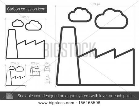 Carbon emission vector line icon isolated on white background. Carbon emission line icon for infographic, website or app. Scalable icon designed on a grid system.