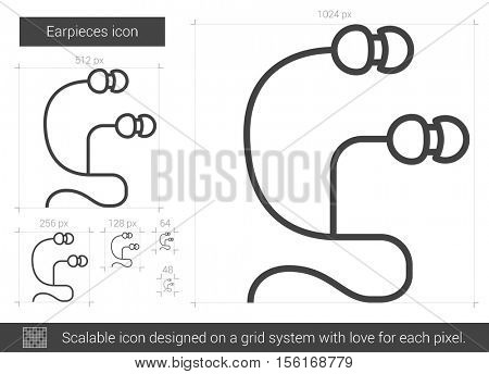 Earpieces vector line icon isolated on white background. Earpieces line icon for infographic, website or app. Scalable icon designed on a grid system.