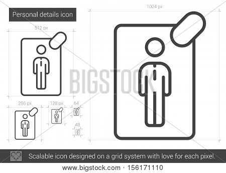 Personal details vector line icon isolated on white background. Personal details line icon for infographic, website or app. Scalable icon designed on a grid system.