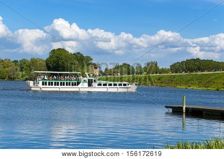 Ferry boat in the lake of Mantova (Mantua) mincio River. Lombardia (Lombardy) Italy